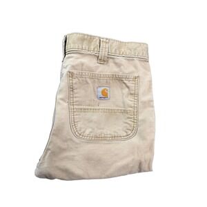 Carhartt Straight Fit Mens 35x30 Khaki Canvas Double Knee Work Pants